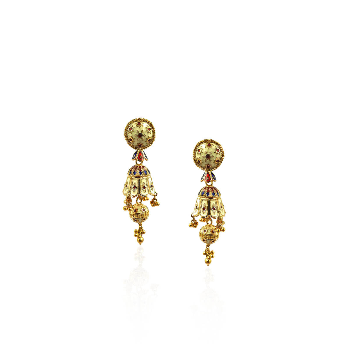 Enamel Coated Antique Gold Earring