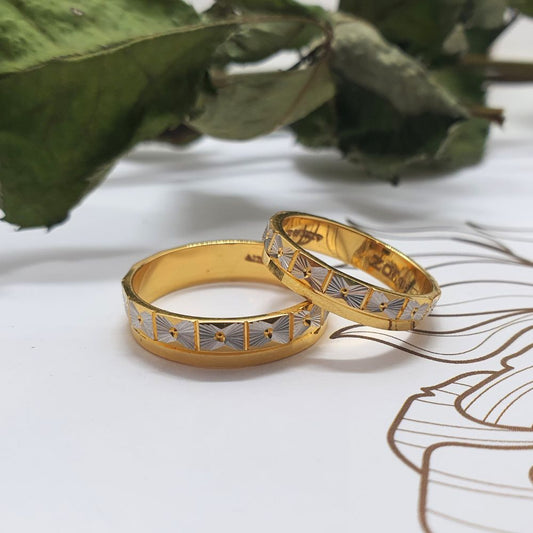 Two-Tone Design Couple Band Ring for Him & Her