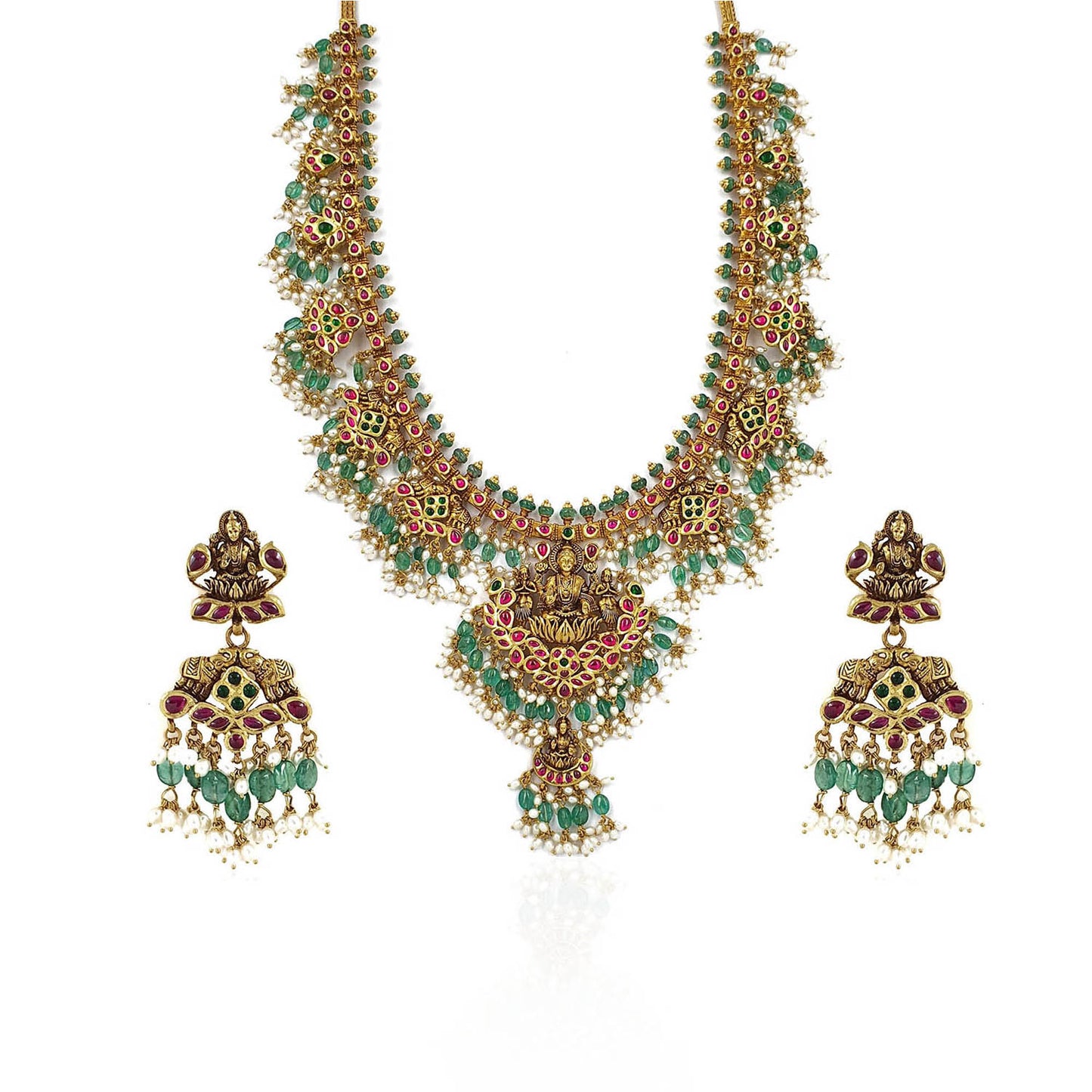 Kolkata Special Maa Narayani Antique Gold Necklace Set