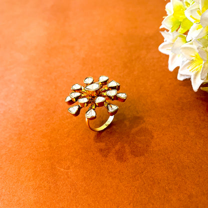 Adjustable Twing Floral Stylish Polki Ring