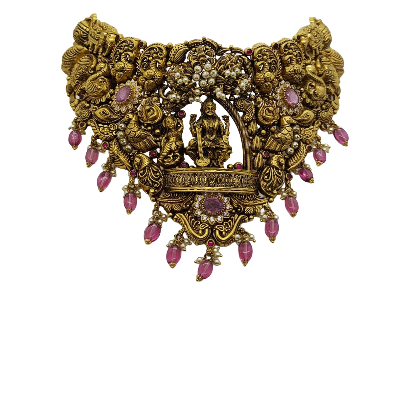 Elegant 22K Gold Temple Choker Necklace with Matching Jhumka Earrings