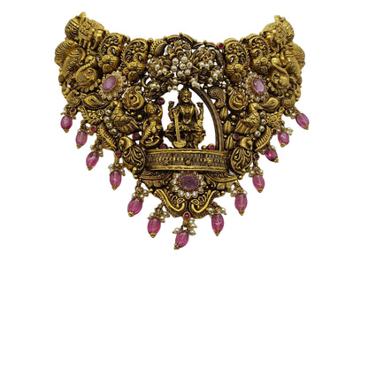 Elegant 22K Gold Temple Choker Necklace with Matching Jhumka Earrings