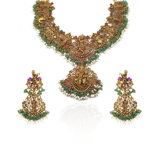 Nagercoil Special Goddesses Antique Gold Necklace Set