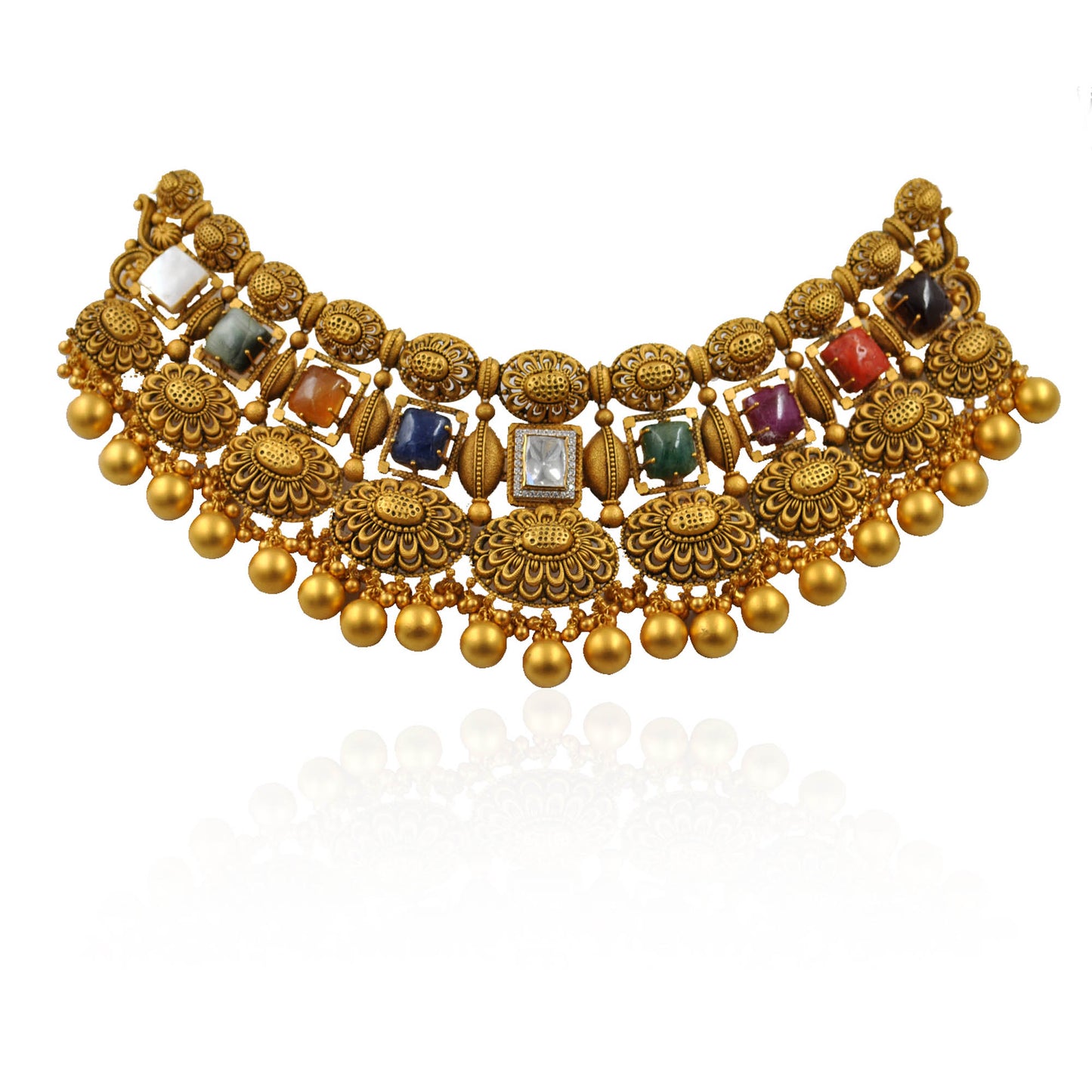 Navaratna Special Antique Gold Choker Necklace