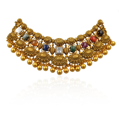 Navaratna Special Antique Gold Choker Necklace