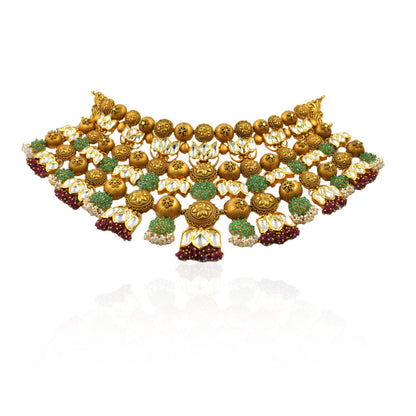 Lotus Inspired Antique Gold Choker Neckalce