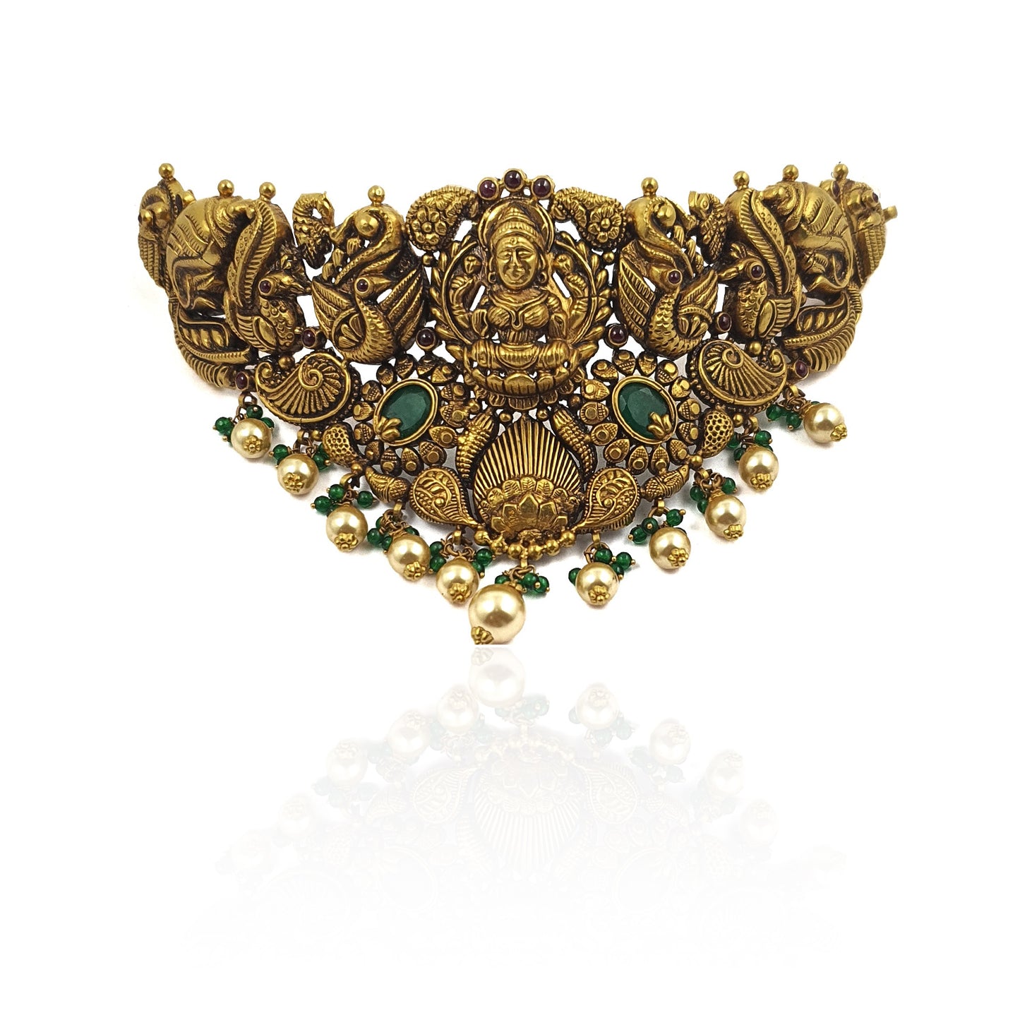 Goddess Maa Laxmi Antique Gold Necklace Set