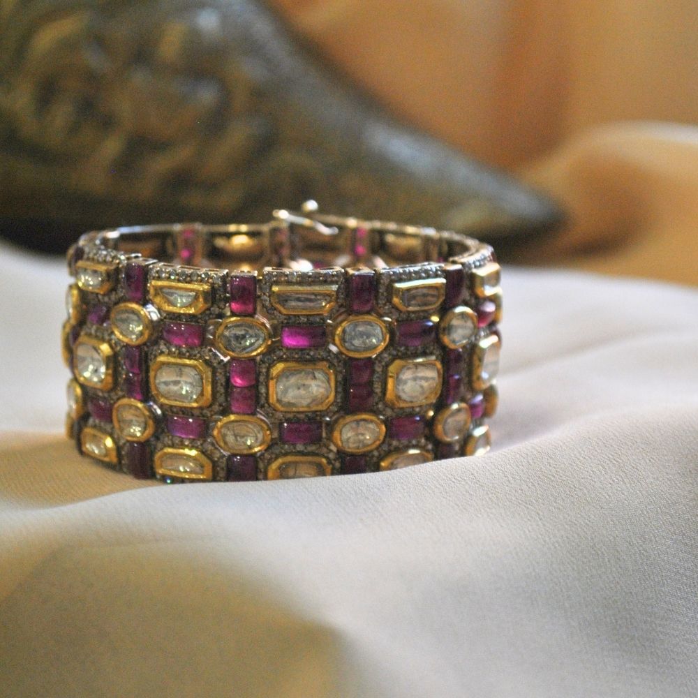 Royal Bridal Floral Polki Bracelet in 18K Gold