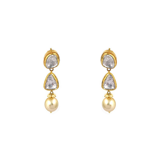 Classic Polki Earring With Drop Pearl Stone