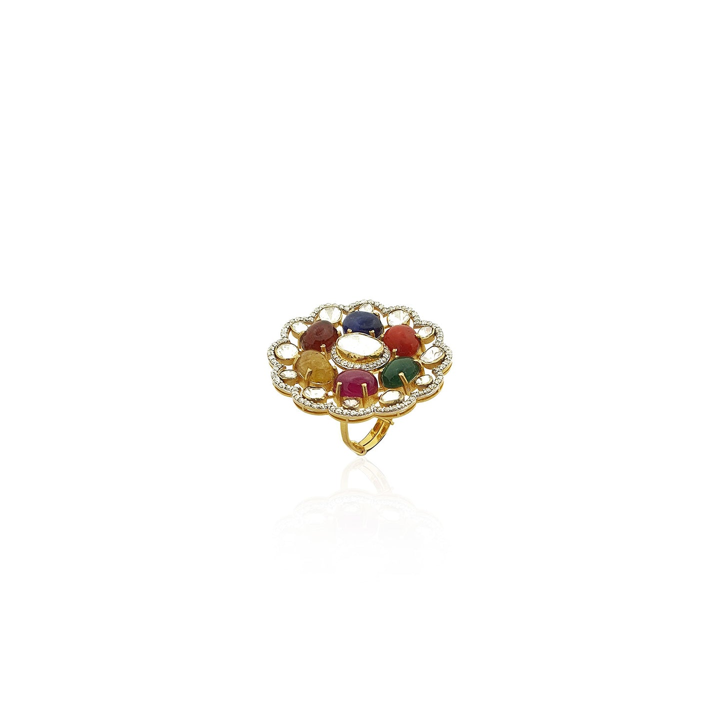 Navratna Special Sparkling Polki Cocktail Ring