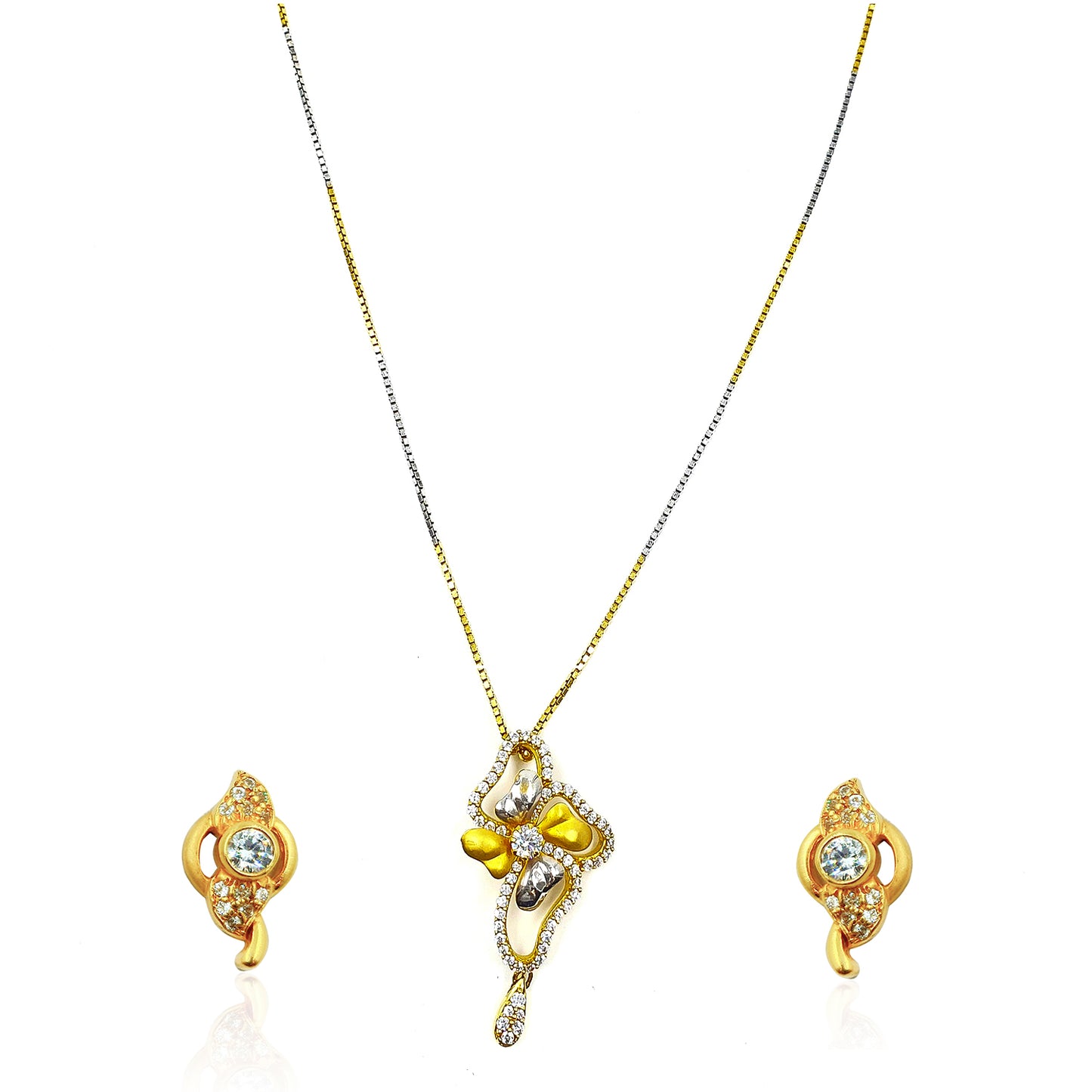 Glamorous Mesh Floral Gold Pendant Set