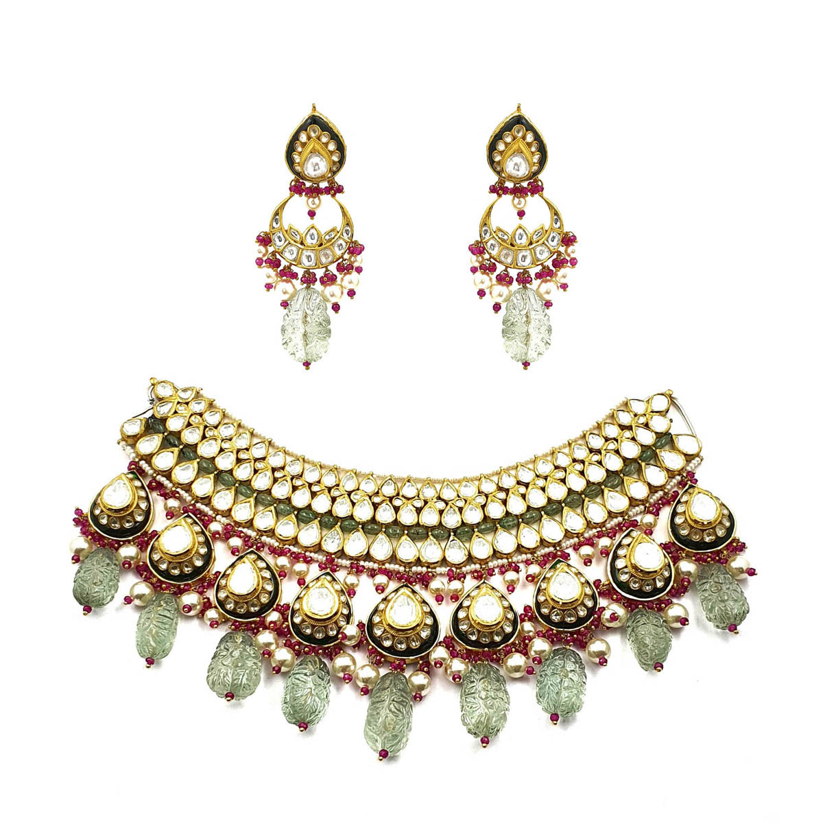 Traditional Gold Finish Like Maharani Style Polki Necklace