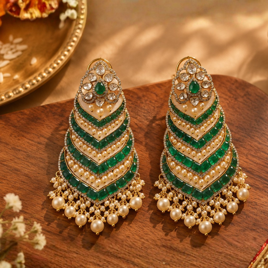 The Royal Emerald Tiered Chandbali