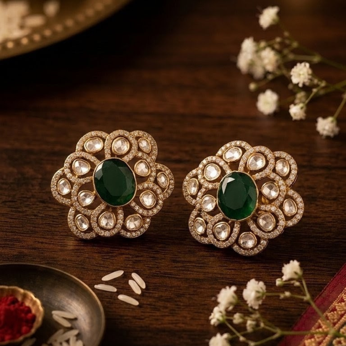 The Royal Emerald Floral Polki