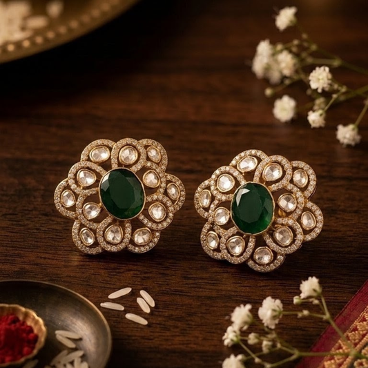 The Royal Emerald Floral Polki