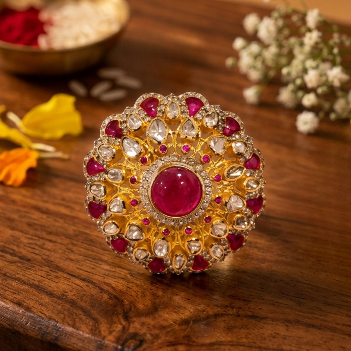 Maharani Ruby Floral Ring