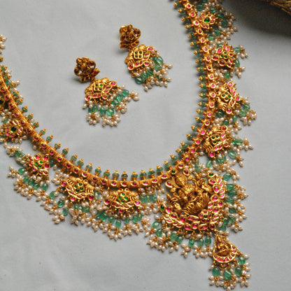 Kolkata Special Maa Narayani Antique Gold Necklace Set