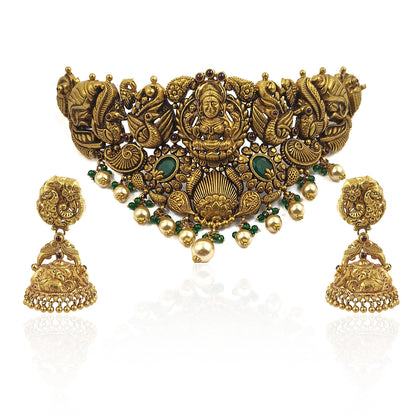 Goddess Maa Laxmi Antique Gold Necklace Set